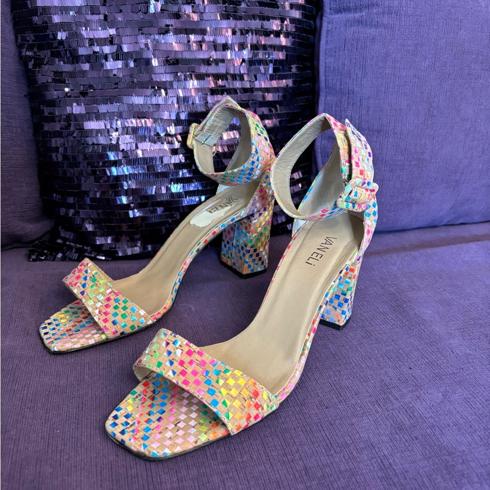 Vaneli Women's Multicolor Heeled Sandals 3.5” Block Heal‎ Cork Finish Size 10W